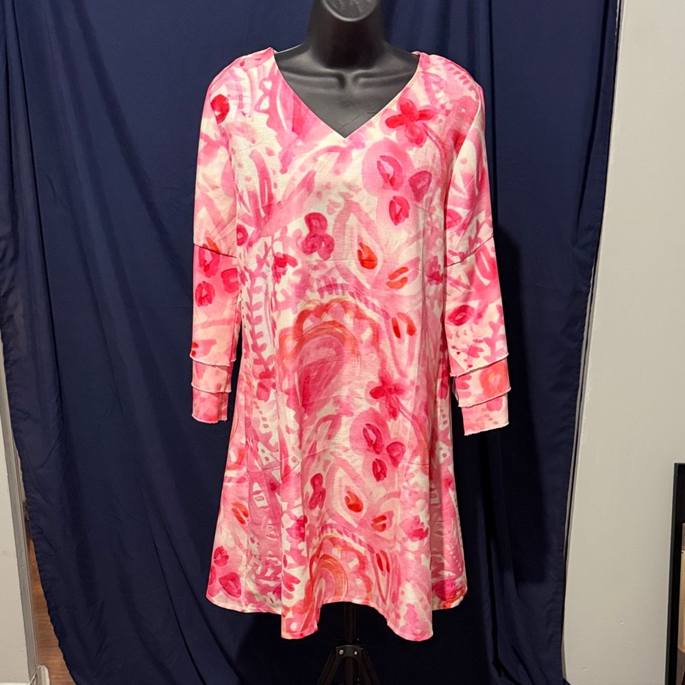 Vibrant Pink and Red Patterned Dress